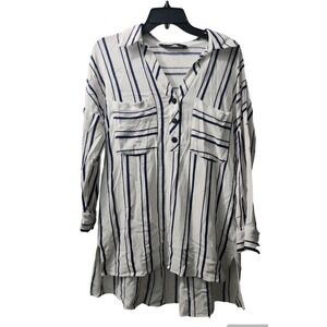 Zara Basic Striped Tunic Top Long Sleeve Button‎ Down Shirt XS
